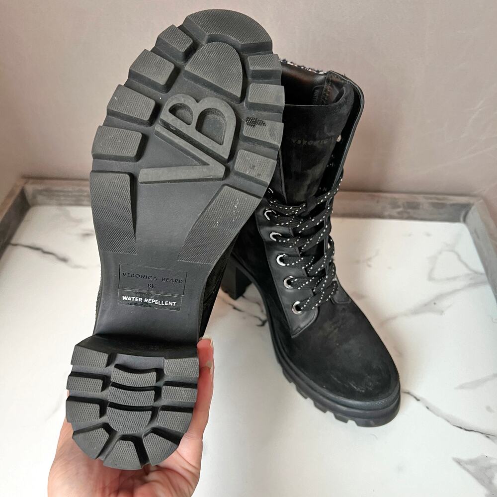 Veronica Beard Black Suede Water Resistant Hiker Boots Size 8 - Picture 8 of 9